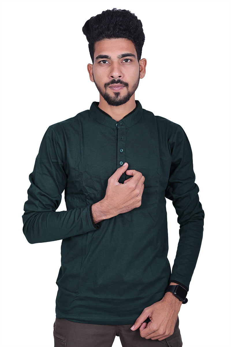 Henley Neck T-Shirt - Bottle Green