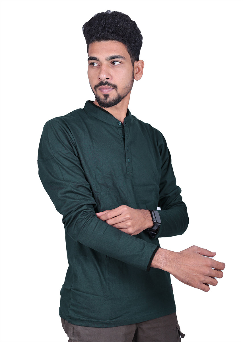 Henley Neck T-Shirt - Bottle Green