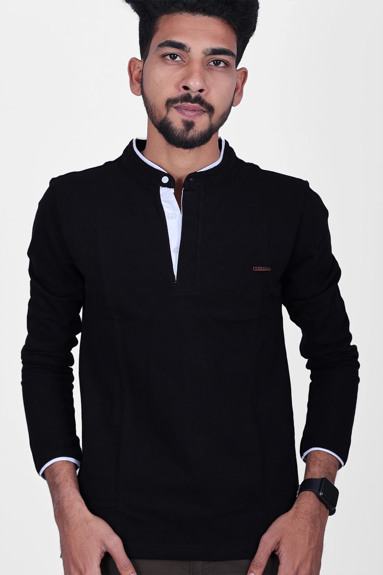 Textured Pique Full Sleeve Polo T-shirt