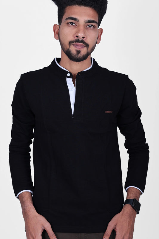 Textured Pique Full Sleeve Polo T-shirt