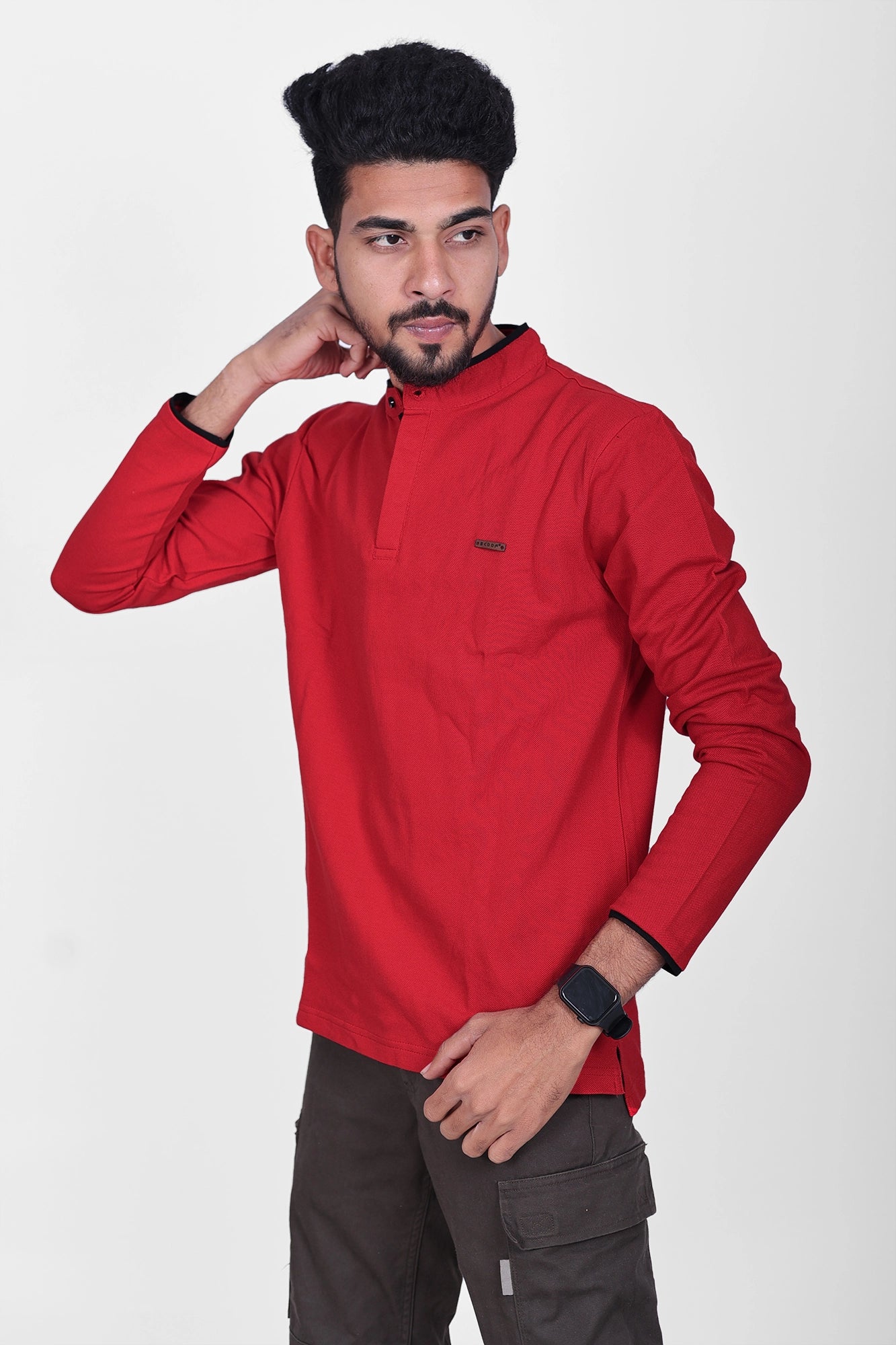 Textured Pique Full Sleeve Polo T-shirt