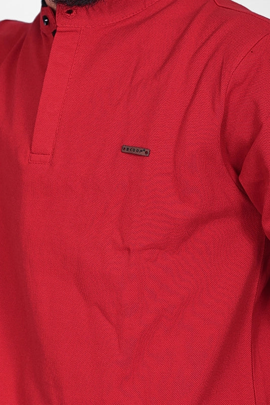 Textured Pique Full Sleeve Polo T-shirt