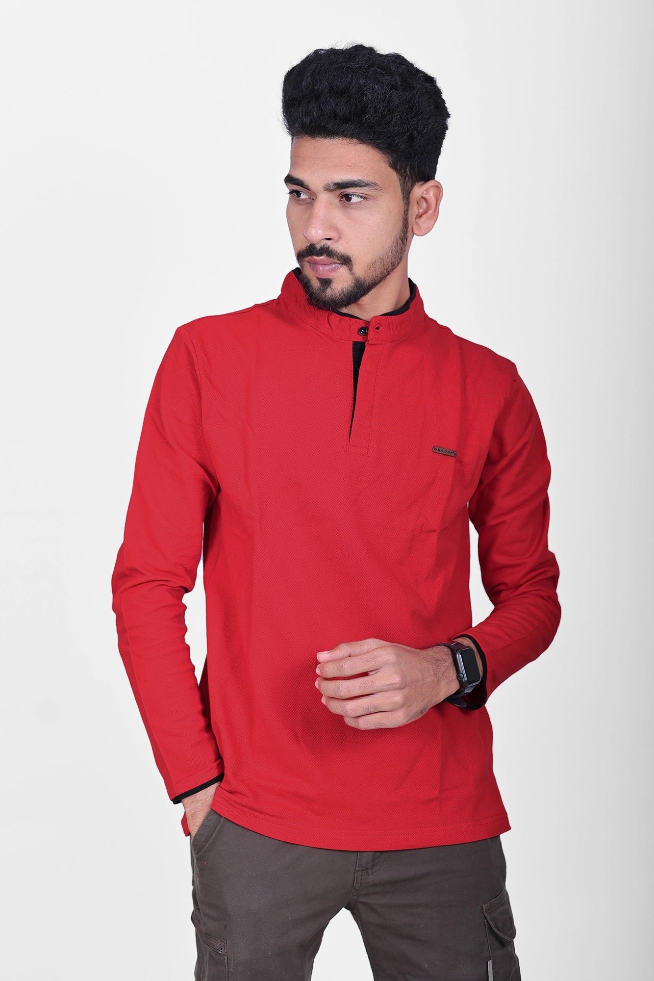 Textured Pique Full Sleeve Polo T-shirt