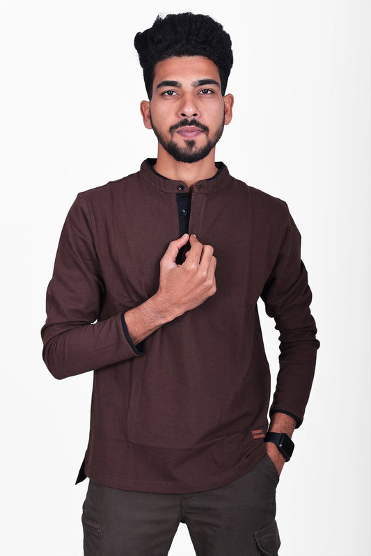 Textured Pique Full Sleeve Polo T-shirt