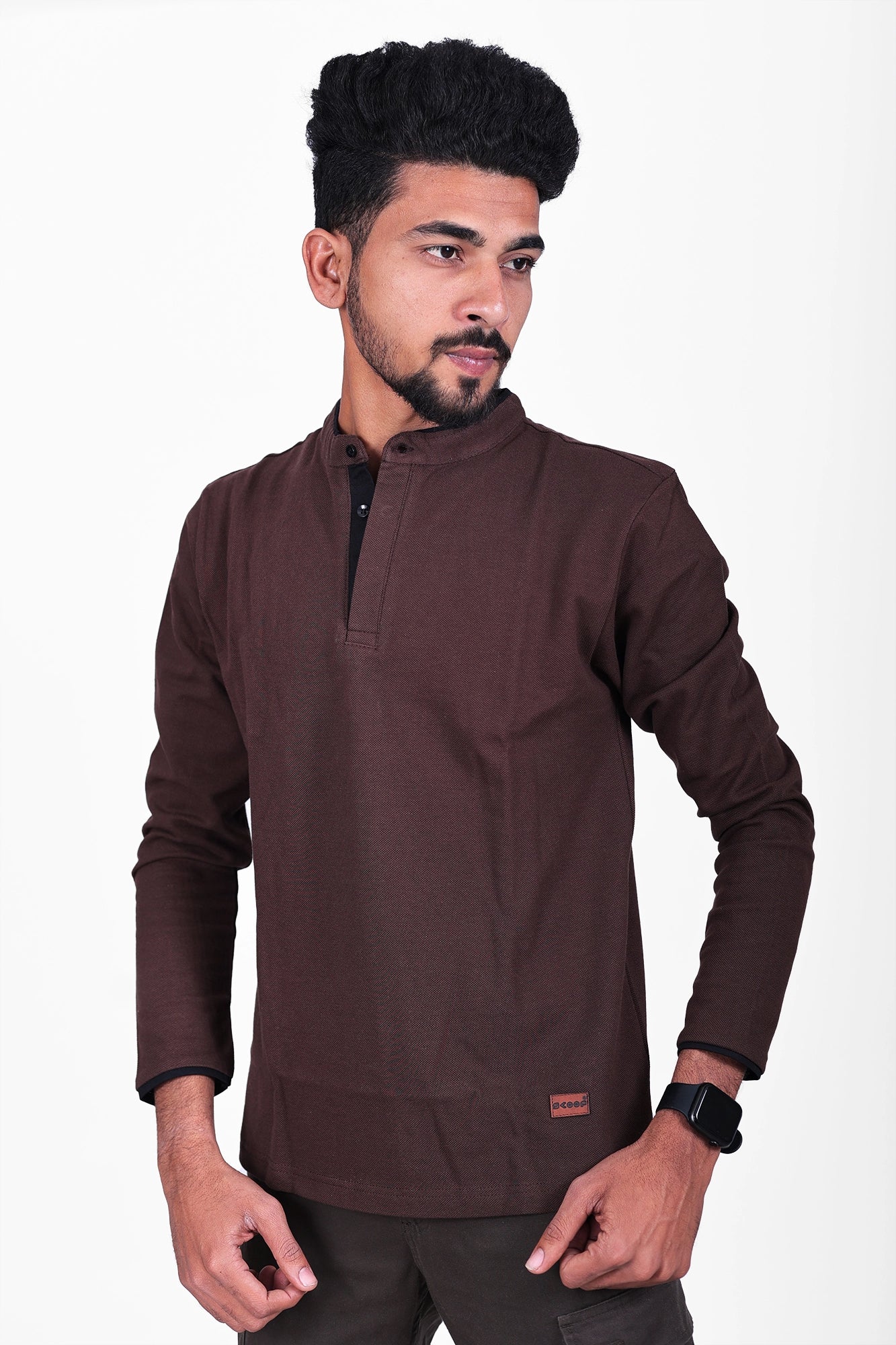 Textured Pique Full Sleeve Polo T-shirt