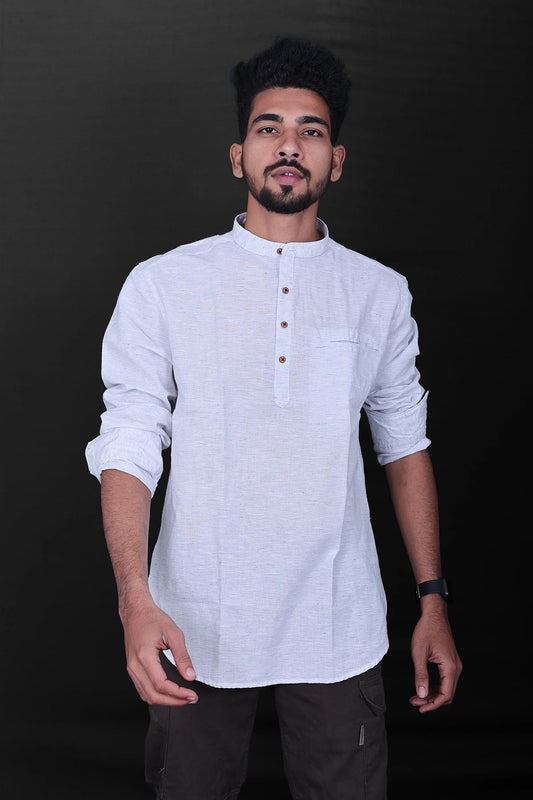 Linen Mens Kurta - white heather