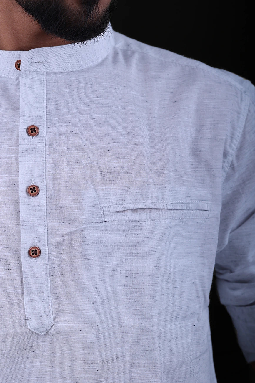 Linen Mens Kurta - white heather