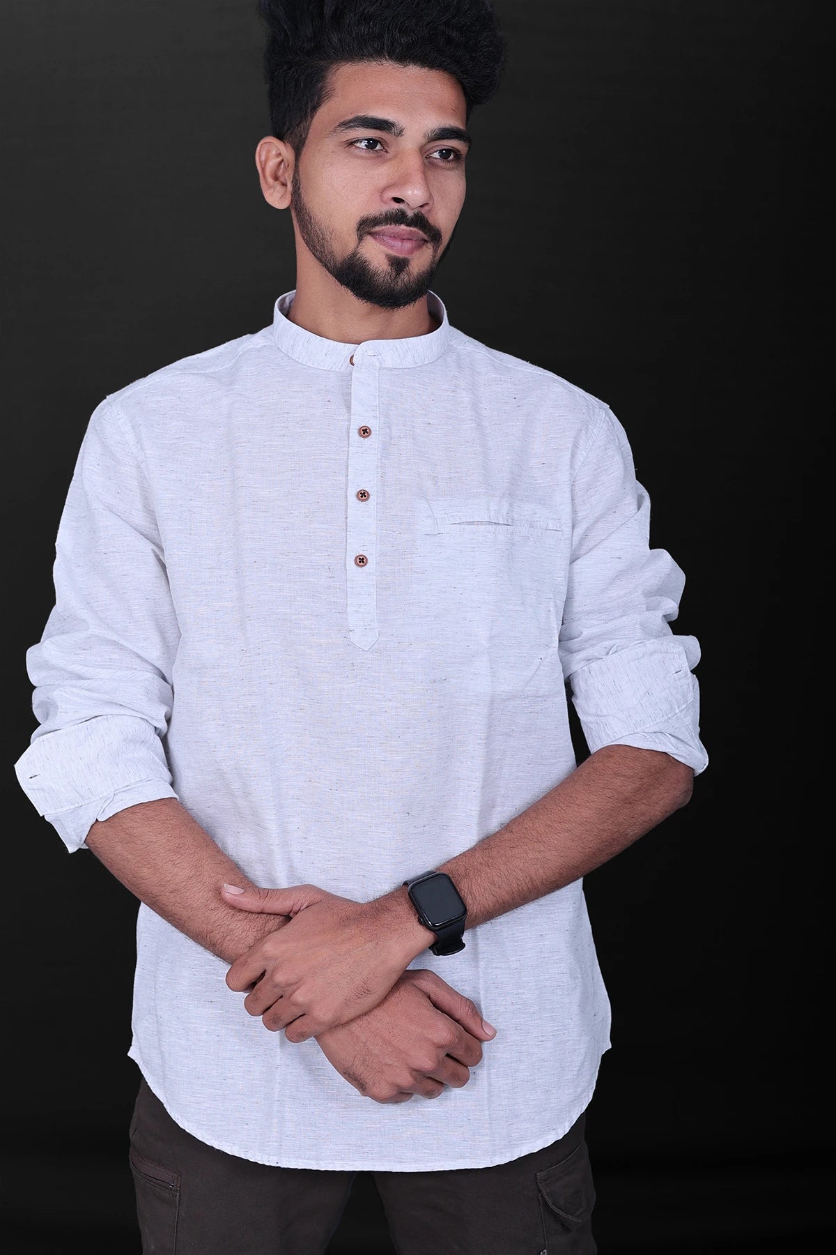 Linen Mens Kurta - white heather